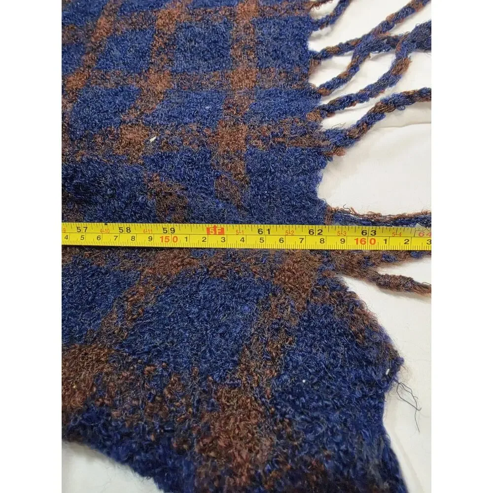 Jo Ann Portanova Throw Plaid Blue Blanket Vtg Flaw Checkered